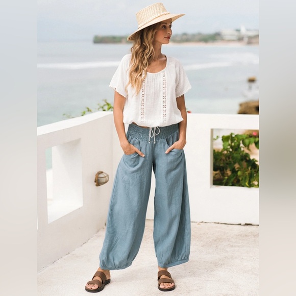 NWT. Nomad The Label Linen Pants in blue. Size 2 - Picture 1 of 10